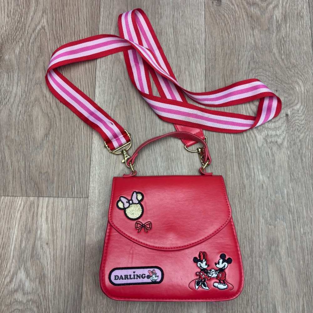 Disney Store Minnie Mouse Red Faux Leather Crossbody Bag Top Handle Darling